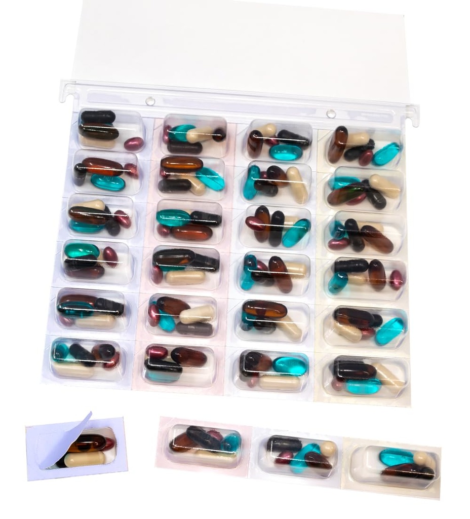 Cold Seal Medication Blister kort, 2XL Kontrolleret & Enhed Dosis Packaging System 6 Pack, Color Coded, Easy Perforated Separation, No Sealing Equipment påkrævet