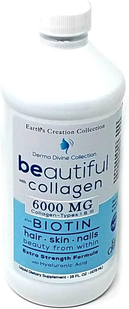 Flydende kollagen 6000MG Type I & III med biotin til sundere hår, hud og negle (16 fl oz)