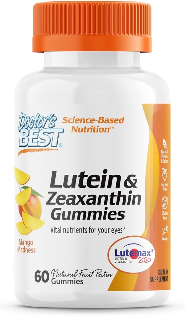Doctor 's BEST Lutein Gummies med Lutemax 2020, 60 Ct, Chewable Natural Eye Support Supplement, Marigold Lutein, Zeaxanthin, Eye Health & Macular Support, Non- GMO, Natural Fruit Pectin, Vegan