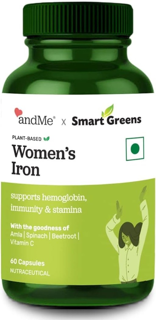 Kvinder jern supplement med 100% jern, C-vitamin, folinsyre & vitamin B12 for hæmoglobin, boost, Stamina & energi, og immunitet - 60 Veg tabletter