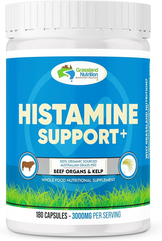 GRASSLAND NUTRITION 100% Økologisk Australsk: Histamin support Oksekød Nyre orgel Blend - Histamin Support, Høj i DAO (180 kapsler)