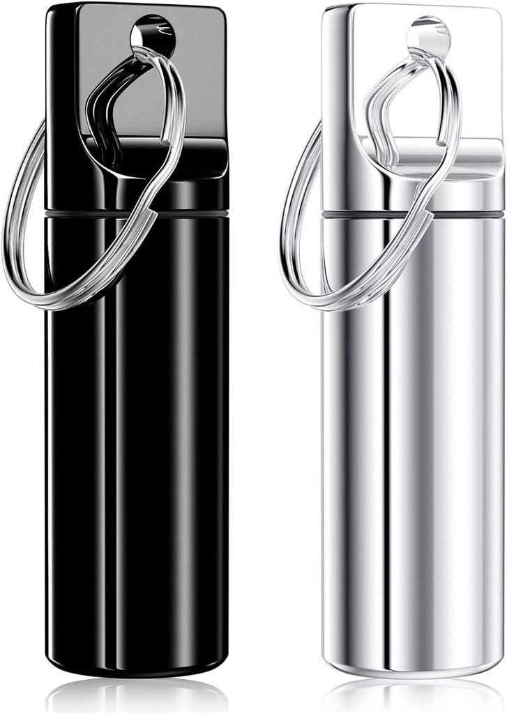 Nipichsha Pill Holder Keychain, Portable Pill Box til purse, Lille Pocket Travel Tablet Organizer sag med Keychain, Vandtæt Metal Tablet Medicin Flaske til Rejser, Sort & Sølv