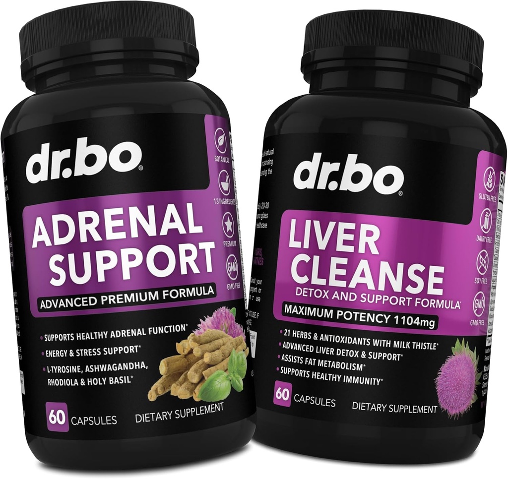 Adrenal Support Cortisol & Lever Cleanse Detox Supplement - Adrenal Træthed Kosttilskud til Cortisol Sundhed - Lever Gallblære Care Formula Capsules & Natural Milk Thistle Dandeelion Kosttilskud