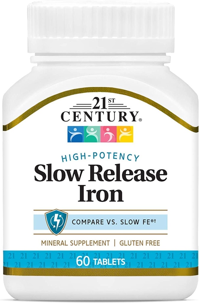 21. århundrede Slow Release Iron Tablets - 60 ct, Pakning med 5 - Emballage Maj Vary