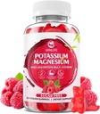 Kalium Magnesium supplement Gummies, Kalium Gummies for voksne børn, høj absorption Magnesium Glycinat for ben kramper og immunforsvar, sukkerfri, hindbær smag, 60 Greve