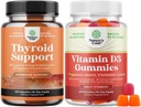 Bundle of Herbal Thyroid Support - Potent Kelp Iodine with L Tyrosine, Bladderwrack, Selenium & Pure Ashwagandha and Vitamin D3 Gummies - Delicious D Adults with 2000IU per Serving for Bone Muscle