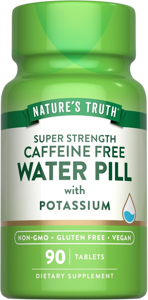 Nature's Truth Super Strength Water Pill with Potassium | 90 Count | Caffeine Free | Vegan, Non-GMO & Gluten Free