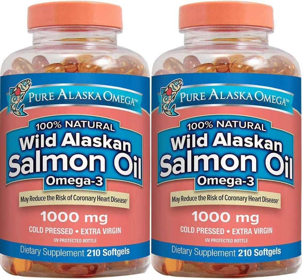 Pure Alaska Omega-3 Wild Alaska Salmon Oil 1000mg Softgels 2 pakker (210- greve hver)