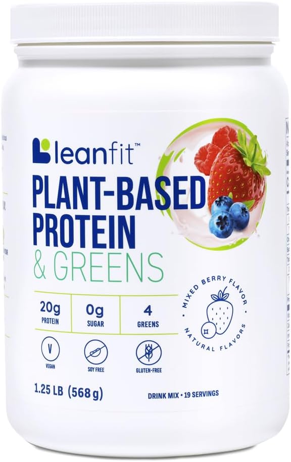 LeanFit Plant- baseret protein & Grønne, Natural Berry, 20g Protein, 19 Servere, 1,25 Pound Tub