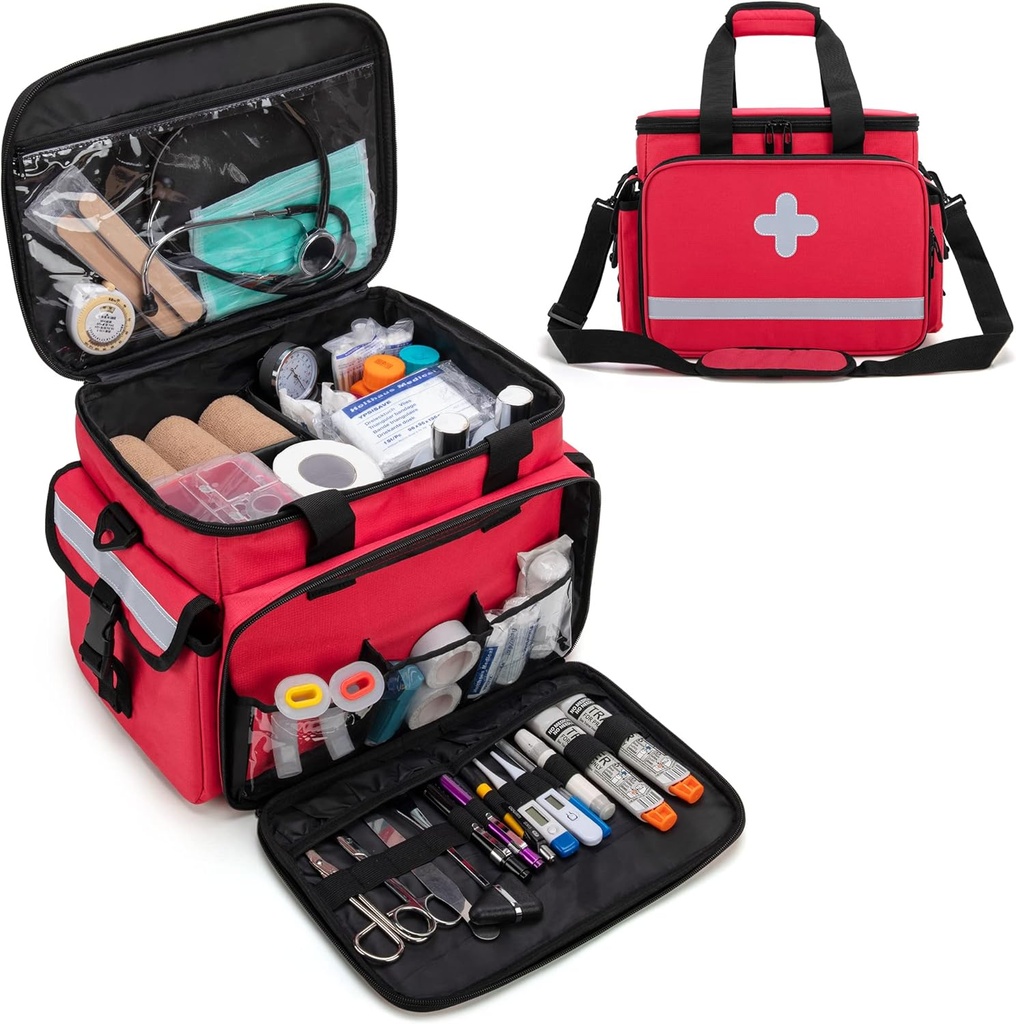 CURMIO Førstehjælp Kits Bag Tom, Nødforsyning Bag Medicinsk Bag til Home Health Care og Trauma Kits, Rød (Tomme Bag Kun)