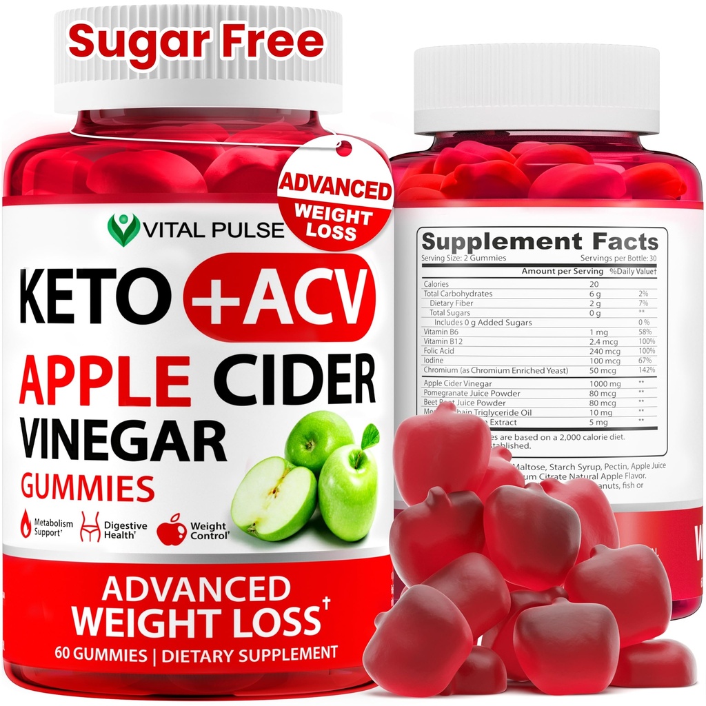 Keto ACV Gummies Avanceret vægttab - Sukker fri ACV Keto Gummies - Gummies supplement til kvinder og mænd - Detox - Apple Cider Vinciture - Apple Flavor