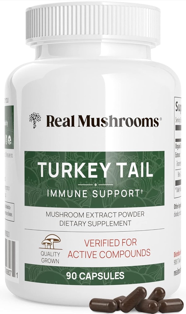 Ægte svampe Tyrkiet Tail Kapsler - Organic Mushroom Extract for Wellness & Daily Rhythm - Vegan, Non- GMO, Ingen Fillers Tyrkiet Tail Extract - 90 Count Mushroom Supplement