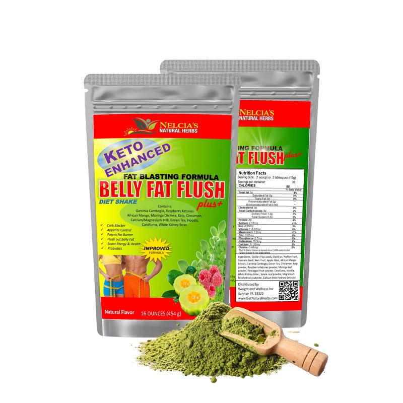 NELCIA'S NATURAL HERBS Belly Fat Burner for Men & Women | Probiotics & Appetite Suppressant for Weight Loss Supplement Powder| Metabolism Booster Raspberry Ketones, Green Tea|16 oz 30 Servings