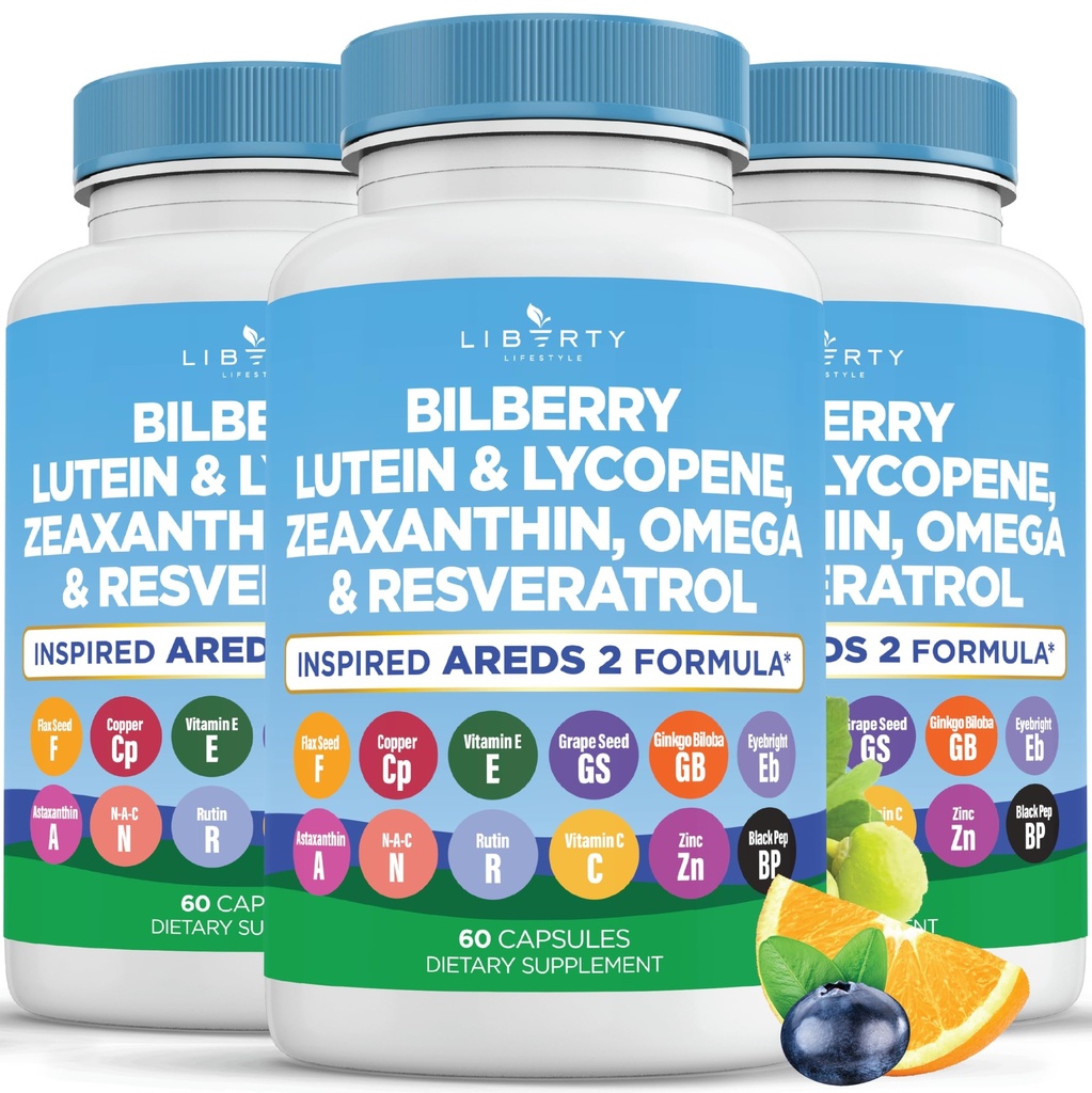 Eye Health Vitaminer med blåbær, Lutein & Zeaxanthin, Lycopene, Resveratrol, Grape Seed Extract Flaxseed Astaxanthin- AREDS 2-180 Kapsler