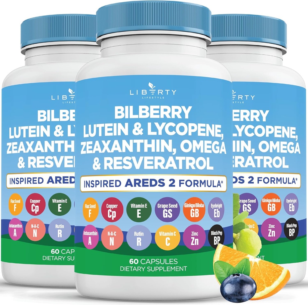 Eye Health Vitaminer med blåbær, Lutein & Zeaxanthin, Lycopene, Resveratrol, Grape Seed Extract Flaxseed Astaxanthin- AREDS 2-180 Kapsler