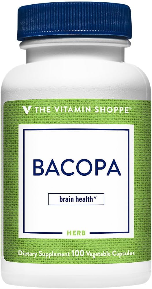 Den Vitamin Shoppe Bacopa 500MG (Bacopa Monnieri), Klinisk Studerede Ingrediens, Herbal Brain Support Supplement, En gang daglig (100 kapsler)