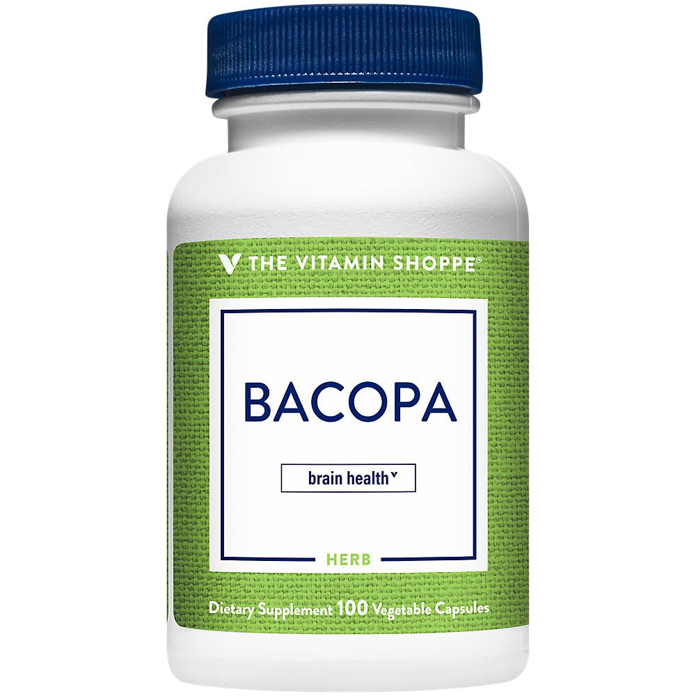 Den Vitamin Shoppe Bacopa 500MG (Bacopa Monnieri), Klinisk Studerede Ingrediens, Herbal Brain Support Supplement, En gang daglig (100 kapsler)