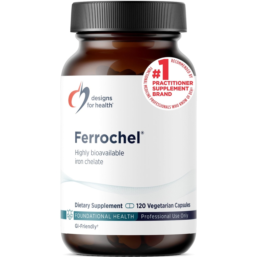 Design for sundhed Jern - Vital for energiproduktion, immunforsvar & hjerne sundhed, høj Absorption Ferrochel Chelated Jern til kvinder & mænd som Ferrous Bisglycinate Chelat - Graviditet Safe (120 Vegan Caps)