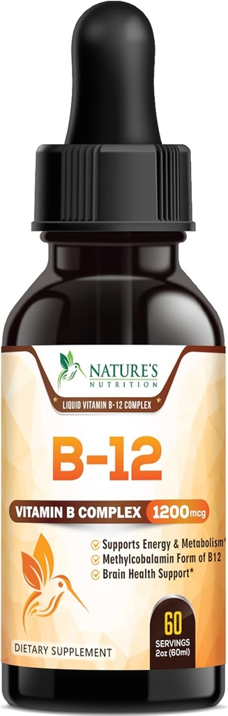 B-12 Vitamin Energy Drops (Methylcobalamin) Ekstra styrke Super B Complex - Sublingual B12 Væske til immunforsvar, Heart Health & Cellular Energy Support, Raspberry Flavored - 2 Fl Oz
