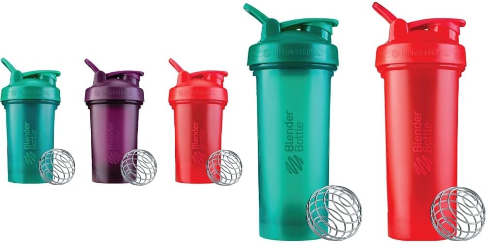 BlenderBottle Classic V2 20- Ounce Shaker Flaske, 3- Pack: Rød, Grøn, og Plum & Classic V2 Shaker Flaske Perfekt til Protein Shakes og Pre Workout, 28-Ounce (2 Pack), Rød, Grøn