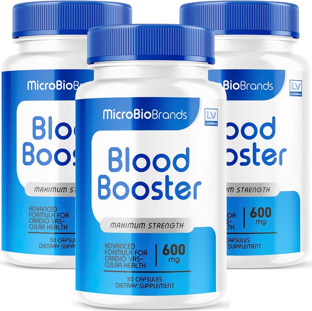 (3 Pack) Microbio Blood Booster, Microbio Blood Booster piller, Micro Bio Brand Blood Booster, Micro Bio Blood Booster Advanced Formel, Microbio Brands Blood Booster, 90 kapsler til 3 måneder