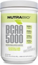 NutraBio BCAA 5000 Powder - Gæret forgrenet kæde Aminosyrer til muskelvækst & inddrivelse - Naturlige smagsstoffer, sødestoffer og farve, Vegan, Gluten Free - Unflavored, 60 Servere