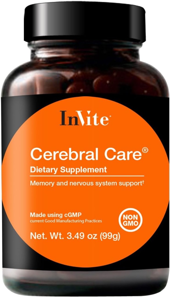 Inviter sundhed Cerebral Care ™ - understøtter hjerne sundhed herunder hukommelse, fokus, opmærksomhed og mad - Indeholder Inositol, Acetyl-L-Carnitin, Cholin, Phosphatidylserin, Astaxanthin - 30 Serveringer