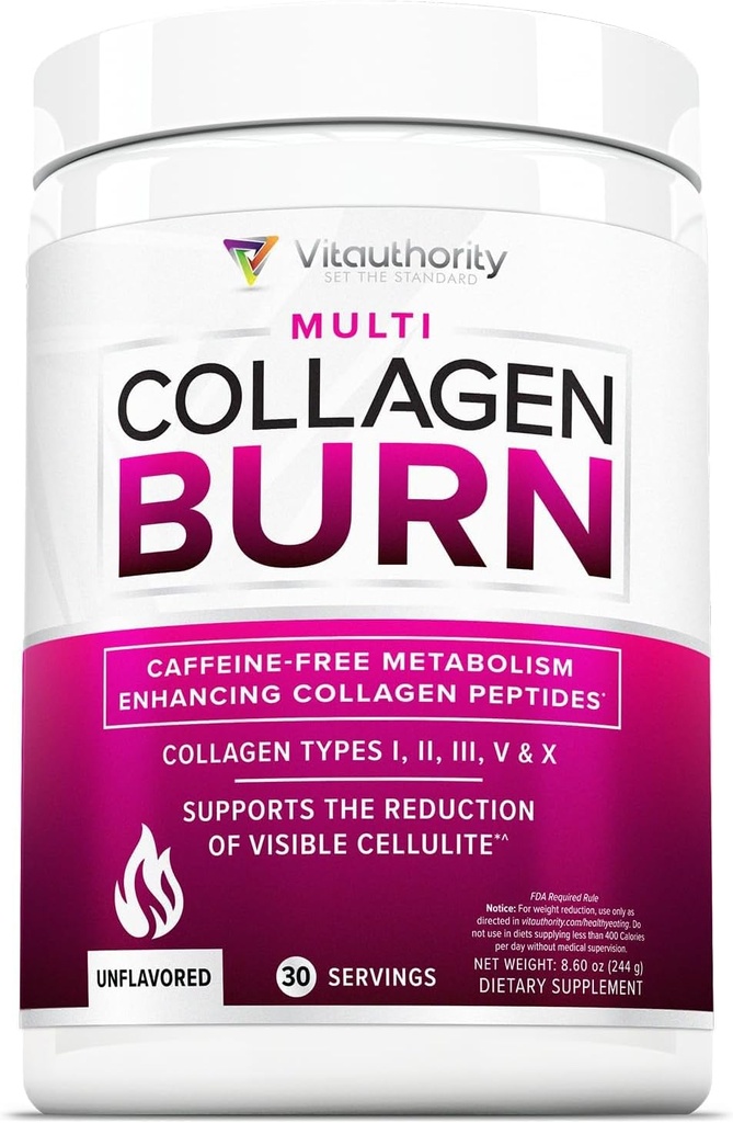 Hydrolyseret Collagen pulver til vægttab - Burn Ultimate Beauty Complex Multi Peptider pulver til kvinder med typer I II III V og X for fedt brænder støtte Unflavored 30 Serveringer