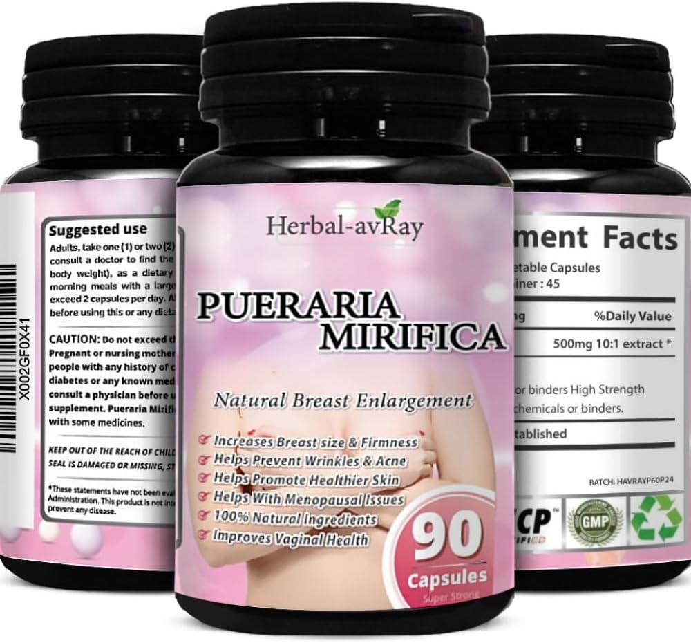 Pueraria Mirifica Kapsler - Natural Bryst Enhancement Pills for Women - Bryst udvidelsen piller - Bryst vækst, vaginal sundhed, menopause Relief, hud og hår sundhed - 90 Vegan Kapsler