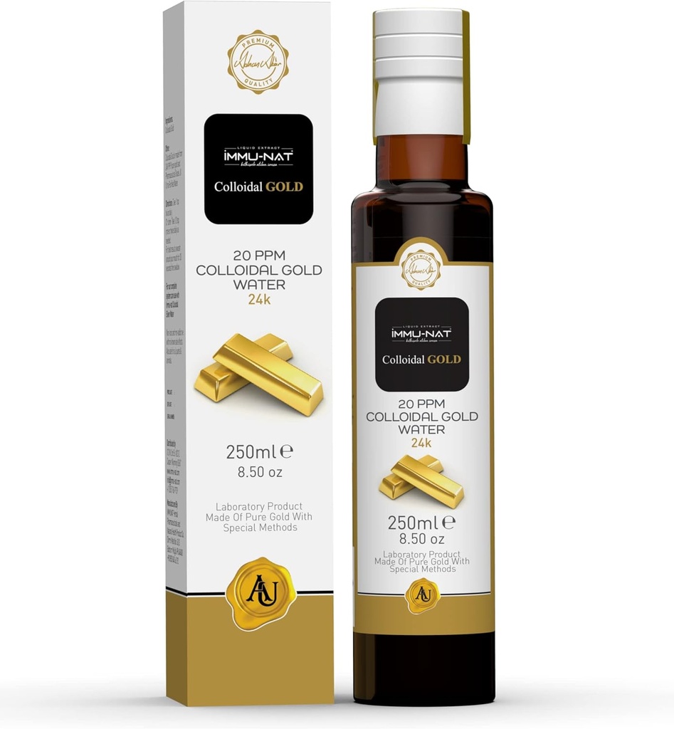 Kolloid guld vand 24K Pure Liquid 20PPM (8.5oz) Mineral supplement til forbedret kognitiv funktion, Focus, Kreativitet, Calmness, Sleep Aid - Pineal Gland Decalcification