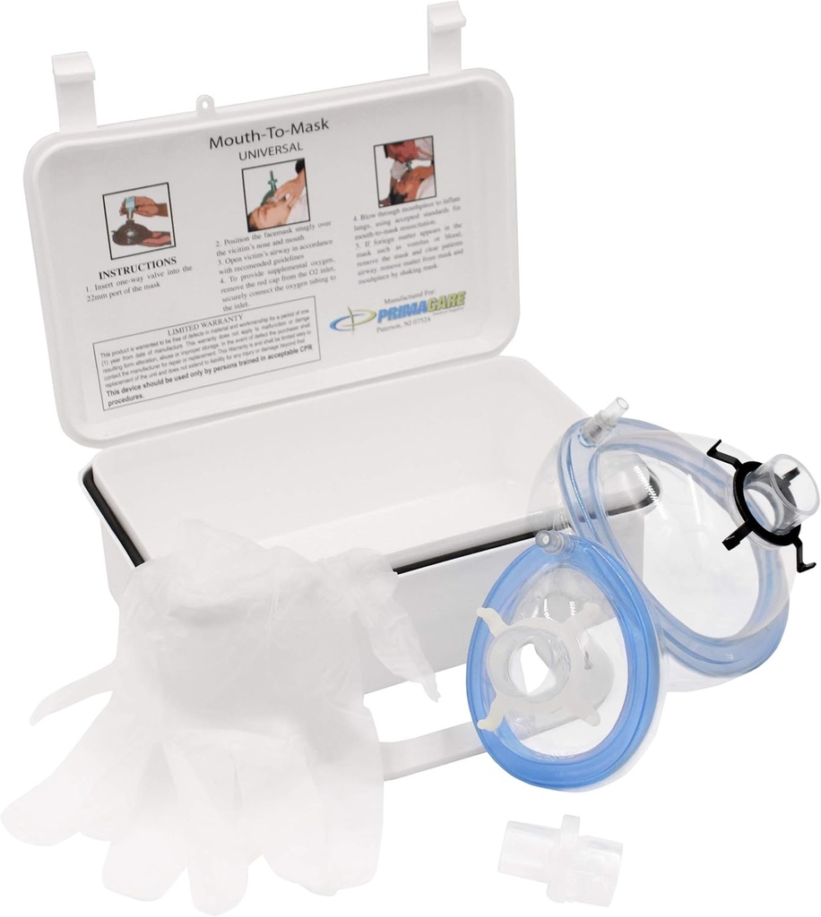 Primacare KC- 1010 CPR Rescue Mask genoplivning Kit til voksen & barn med en One- Way Valve mund til mund for supplerende ilt] Wall Mount / Carry sag inkluderet