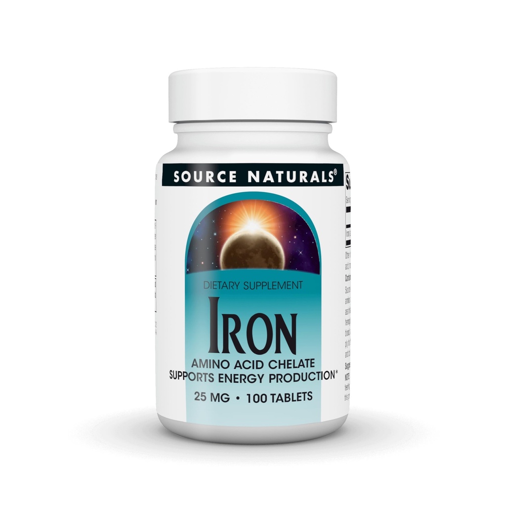 Source Naturals Iron, Aminosyrechelat - Kosttilskud, der understøtter energiproduktion - 100 tabletter