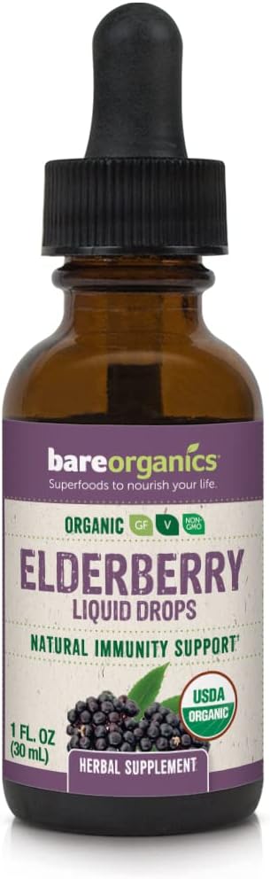 BareOrganics Elderberry Liquid Drops, Urtetilskud, 1 Ounce