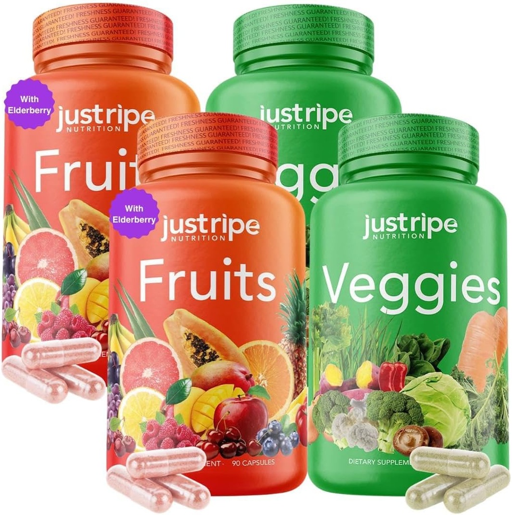 Fruits and Veggies Supplement - 90 Fruit and 90 Vegetable Capsules - 100% Whole Natural Superfood - Filled with Vitamins and Minerals - Supports Energy Levels (2 Pack)