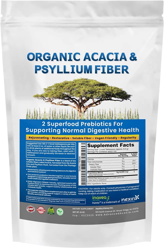 Acacia & Psyllium Husk Fiber Powder 2 Organic Opløselig Fiber fordøjelig Gendannelse Gut Nutrients. Organic Psyllium Husk & Organic Acacia Powder IBS, Leaky Gut 1,5 Ibs (24oz)