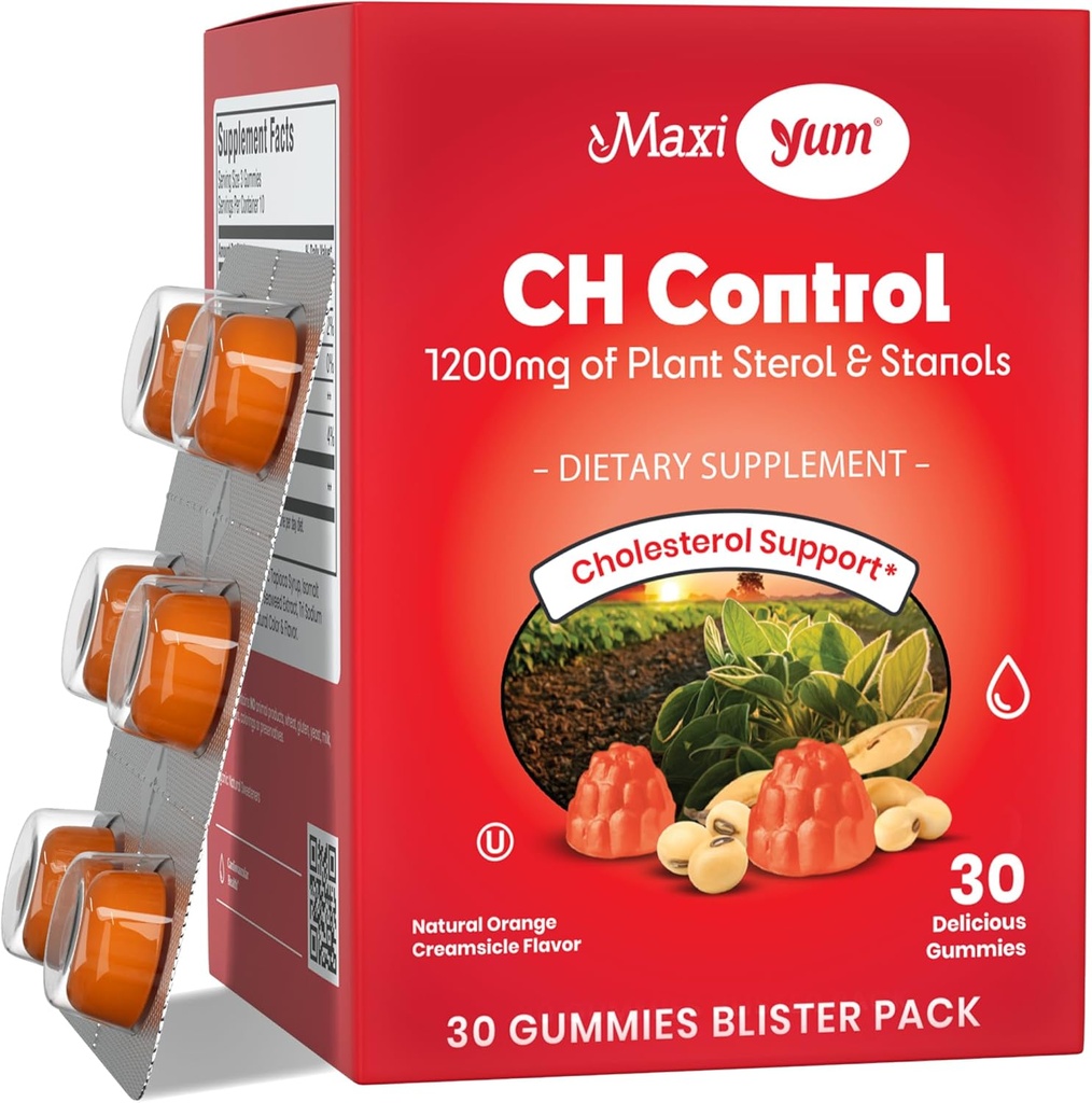 Maxi Health - Cholesterol Gummies med 1200 mg Plant Steroler & Stanoler - Kosher Gluten Free Sund Cholesterol Supplements 60 ct