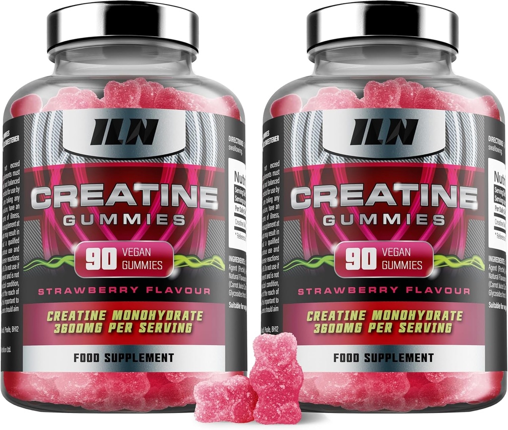 Iron Labs Nutrition Creatine Monohydrate (180 Gummy Bears) - 3600mg Per Serving - Strawberry Flavor - High Strength Creatine for Men & Women (180 Vegan Gummies)
