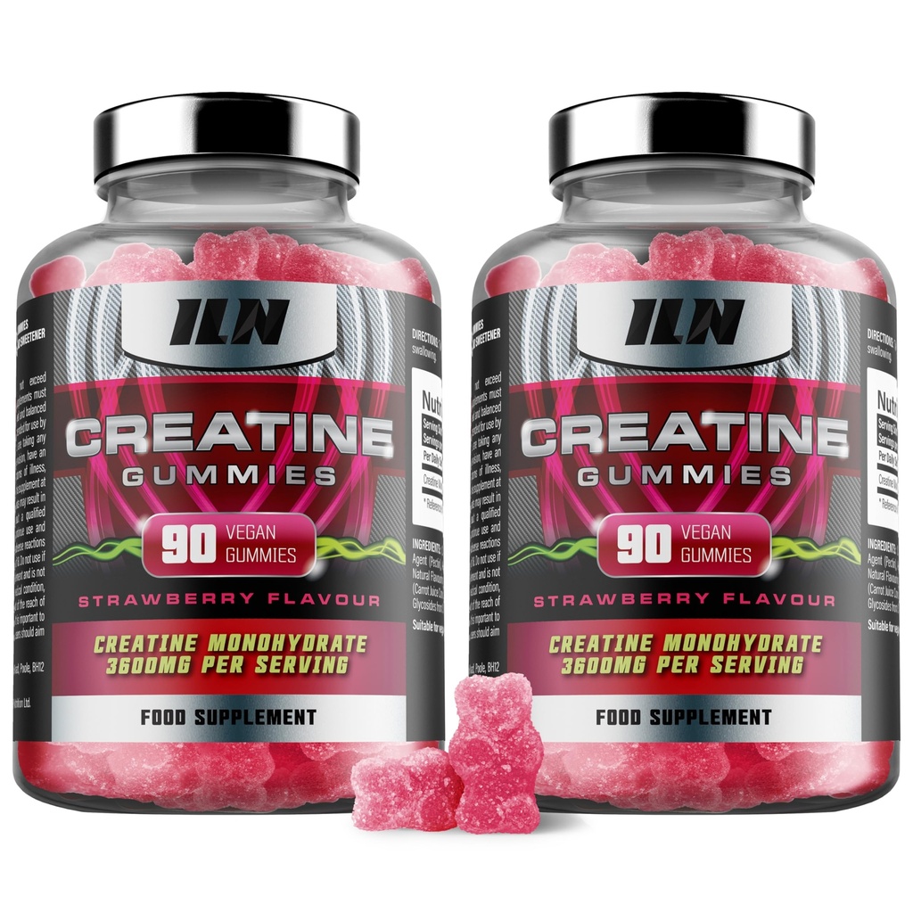 Iron Labs Nutrition Creatinine Monohydrat (180 Gummy Bears) - 3600mg Per Servering - Strawberry Flavor - Høj styrke Creatin for mænd og kvinder (180 Vegansk Gummies)