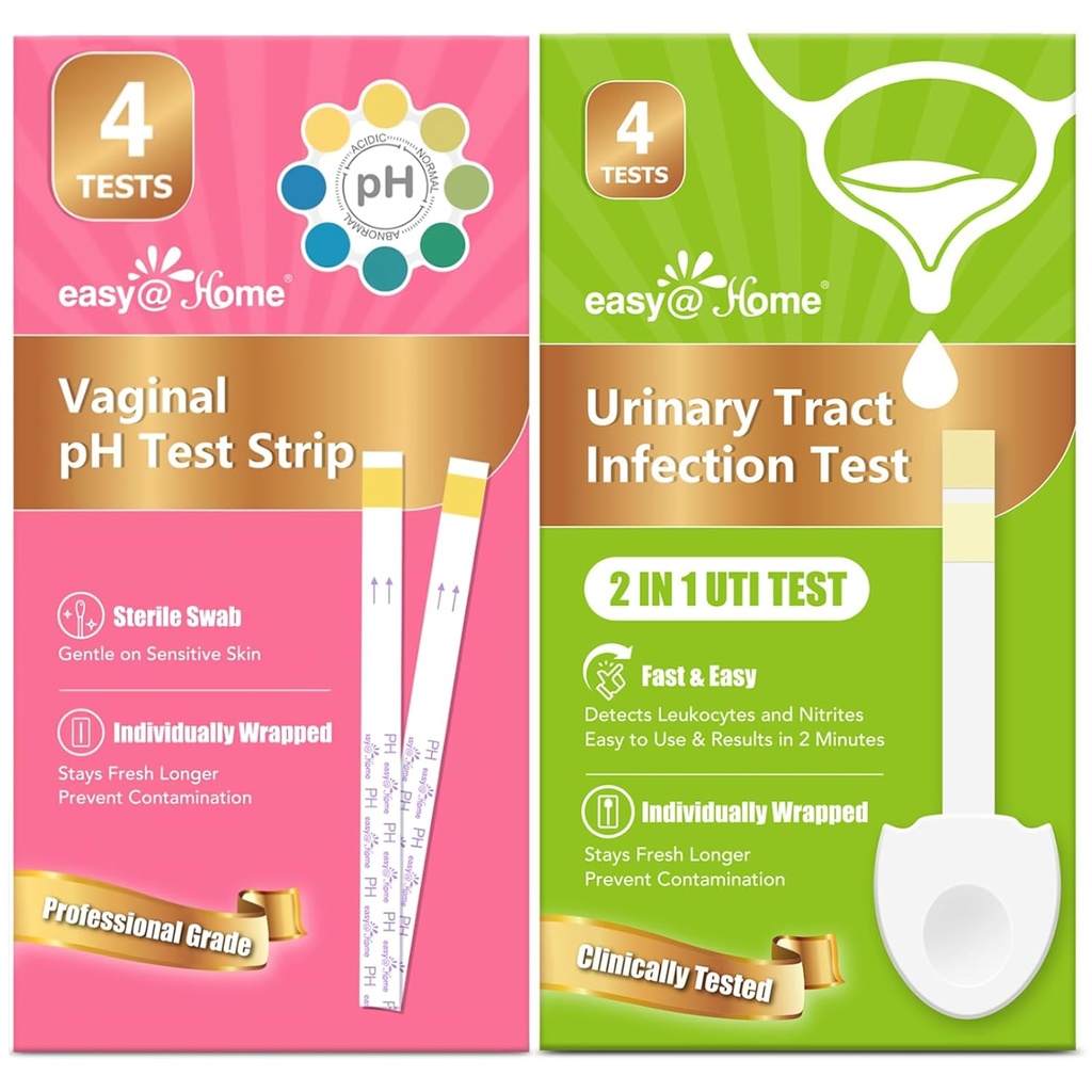 Easy @ Home Vaginal pH Test Strips & UTI Test Kits (8 Tæl): Gær Infektion, BV, UTI Tests for Women, Hurtig Nøjagtighed Resultater, 4 Urinspor Infektion & 4 Feminin pH Health Tests