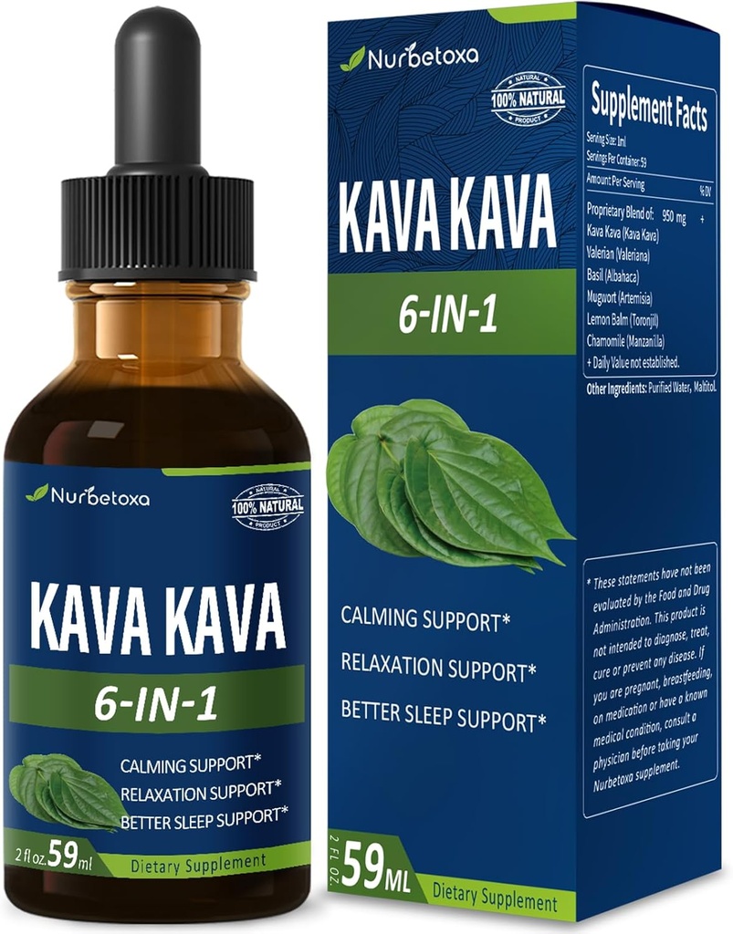 Kava Kava Root Extract Drops for Calming & Relaxation Support, Natural Herbal Blend Tincture Supplement for Better Sleep Support with Valerian Root, Lemon Balm and Chamomile. 2oz
