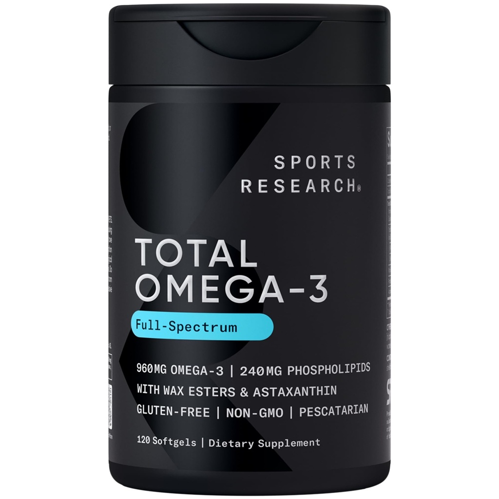 Sports Research ® Total Omega-3 Fish Oil 2200mg - Fremstillet af antarktisk krill w / Astaxanthin, Wild Sockeye Salmon & Alaska Pollock - 960mg EPA & DHA - 120 Softgels