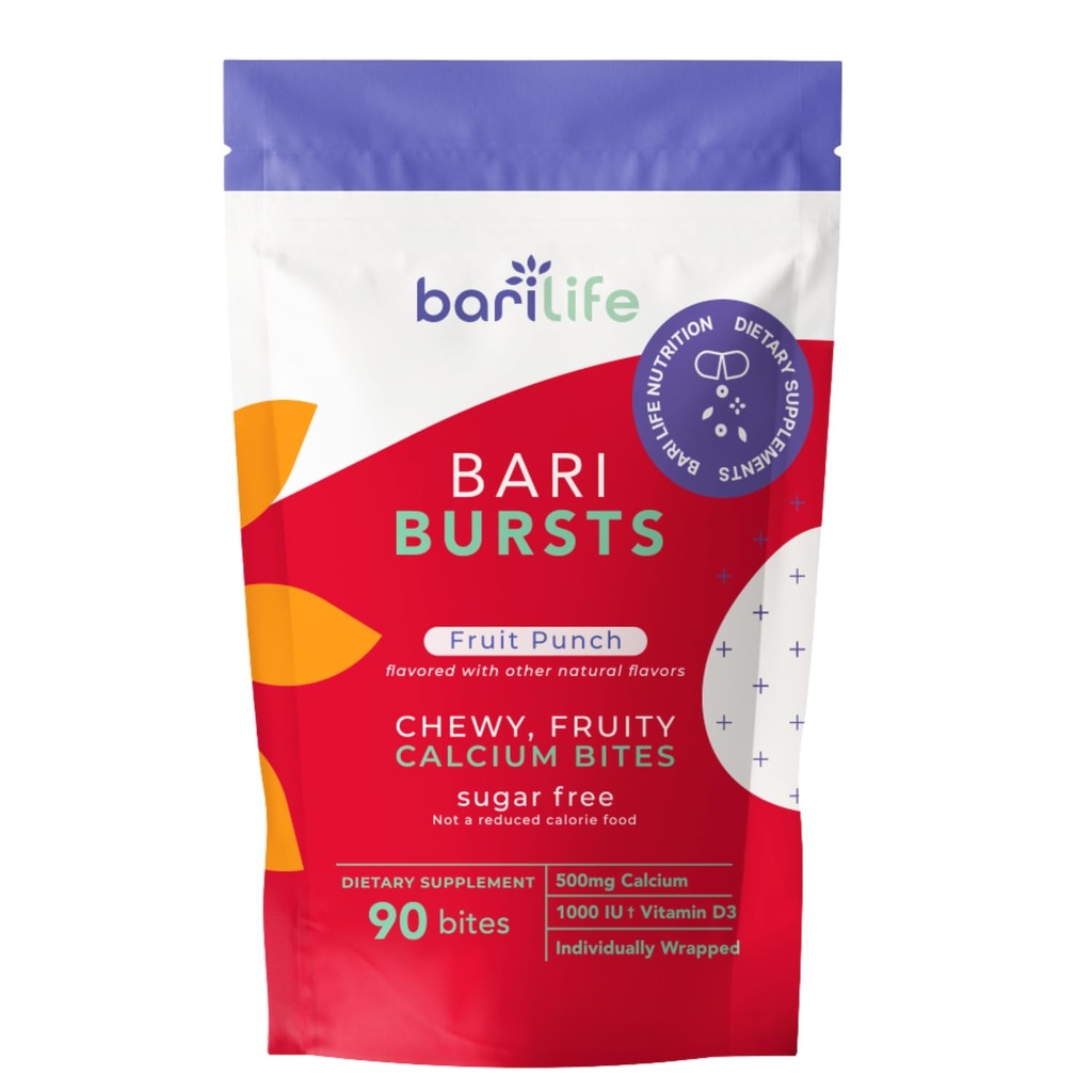Calcium Citrate Bariatric Calciumtykkere med 1000 IE vitamin D3 - Ideel til Bariatric Patienter - BariBurst by Bari Life (Fruit Punch)