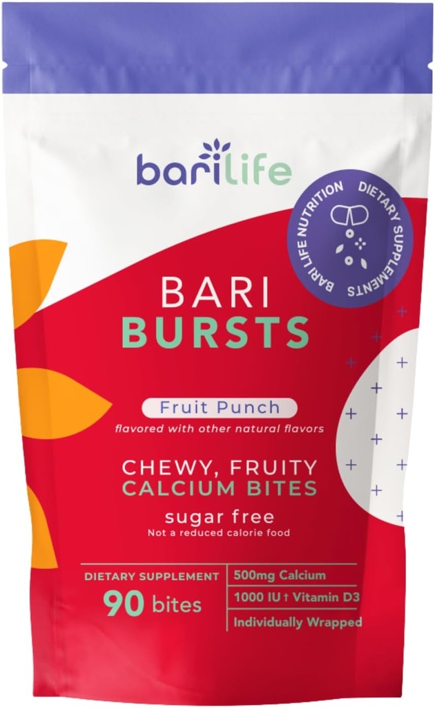 Calcium Citrate Bariatric Calciumtykkere med 1000 IE vitamin D3 - Ideel til Bariatric Patienter - BariBurst by Bari Life (Fruit Punch)