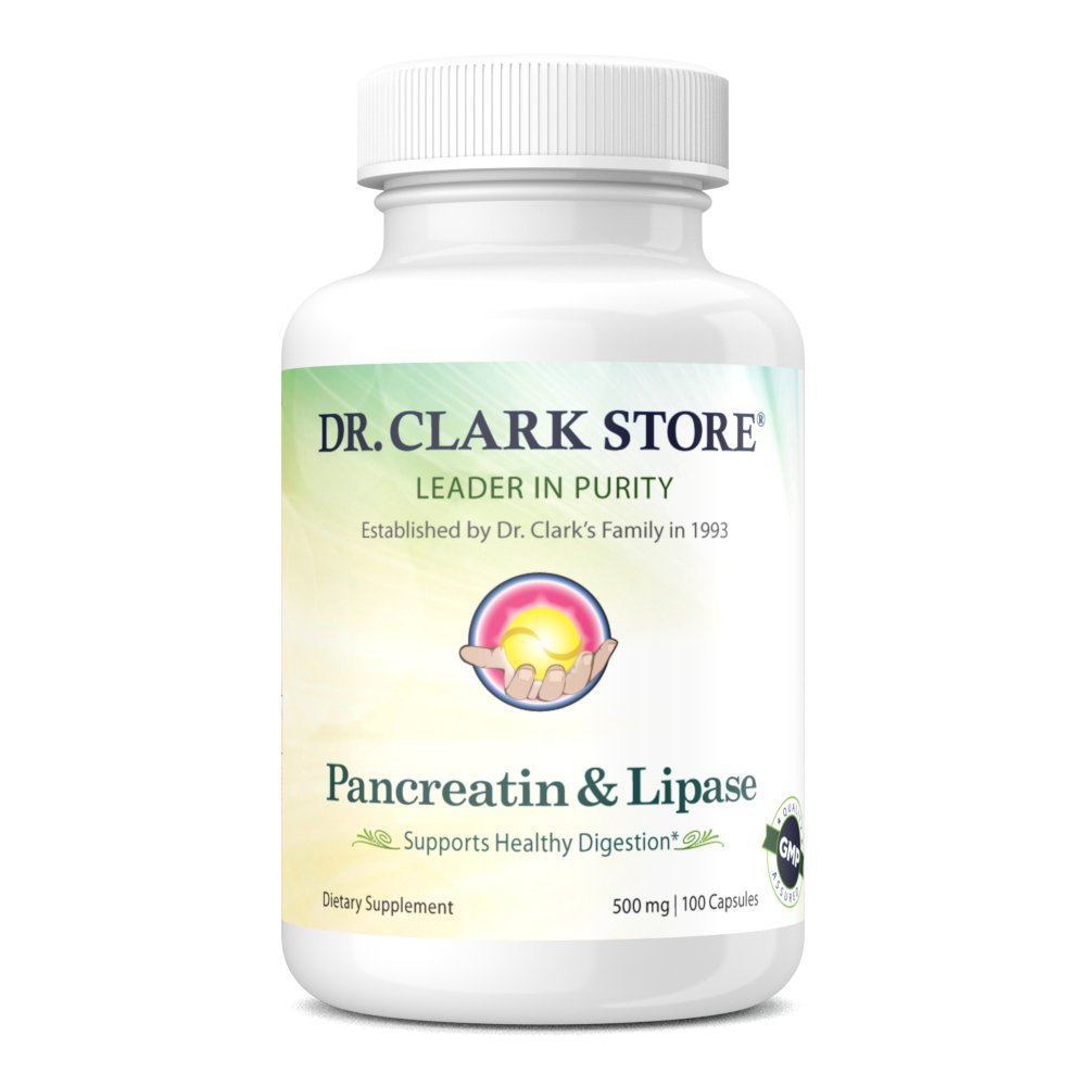 Dr. Clark Pancreatin og Lipase Enzyme Supplement, 500 mg, 100 Gelatine kapsler