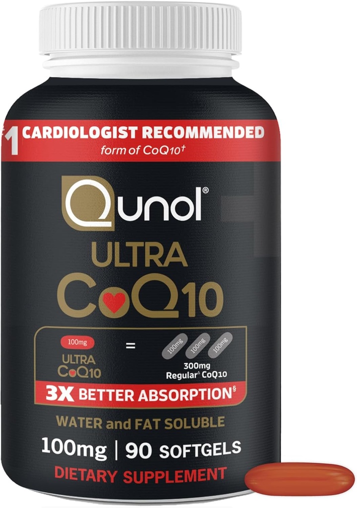 Qunol Ultra CoQ10 100mg Softgel- 3x Bedre Absorption, Antioxidant til Heart Health & Energy Production, Coenzym Q10 Vitamin og Kosttilskud, 3 måneder Tilførsel, 90 Tæl