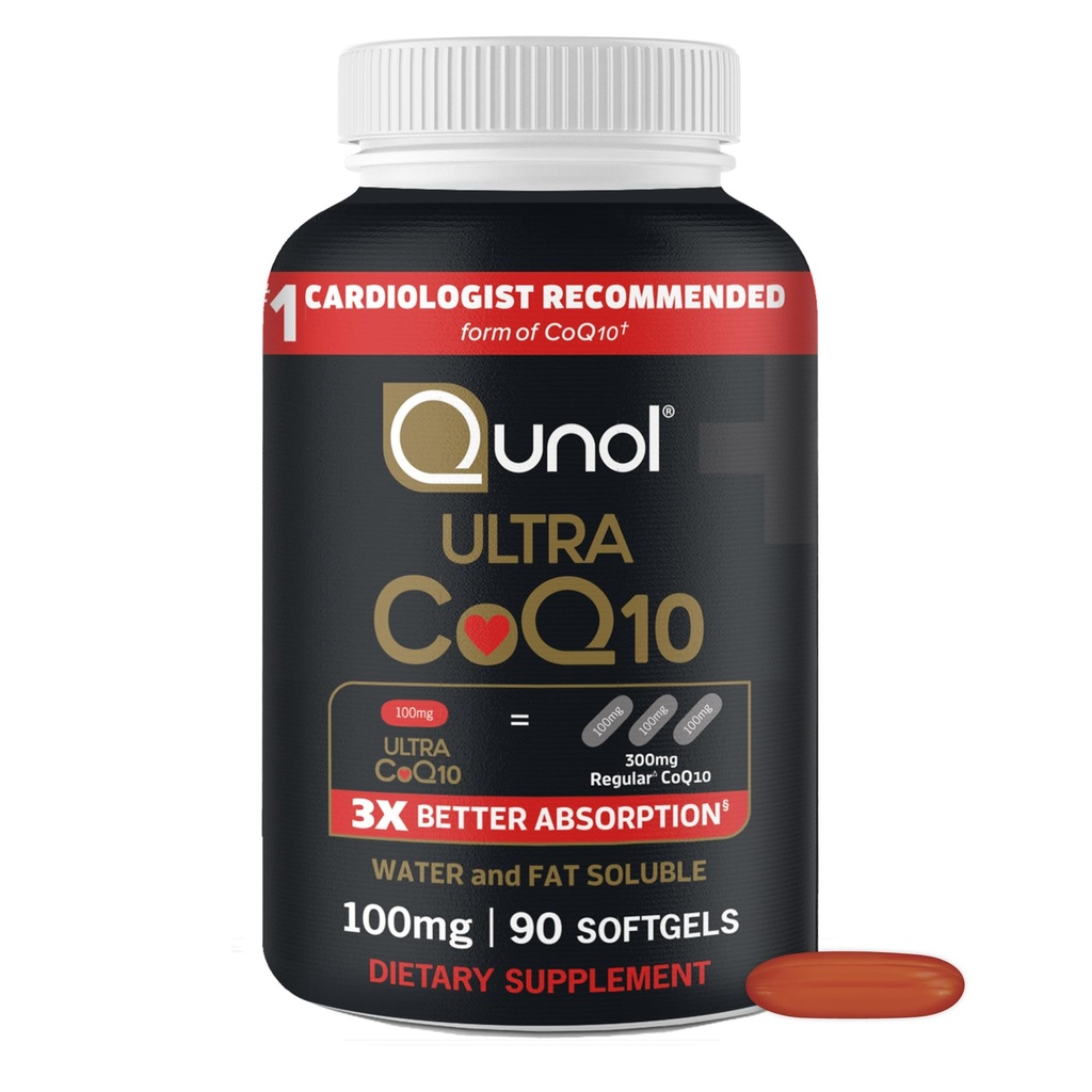 Qunol Ultra CoQ10 100mg Softgel- 3x Bedre Absorption, Antioxidant til Heart Health & Energy Production, Coenzym Q10 Vitamin og Kosttilskud, 3 måneder Tilførsel, 90 Tæl