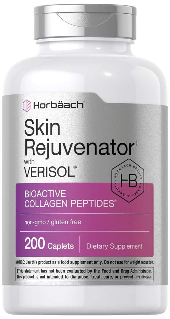 Horbäach Skin Forynger med Verisol Mex124; Bioactive Collagen Peptider Mex124; 200 Caplets Mex124; Non- GMO, Gluten Free Supplement