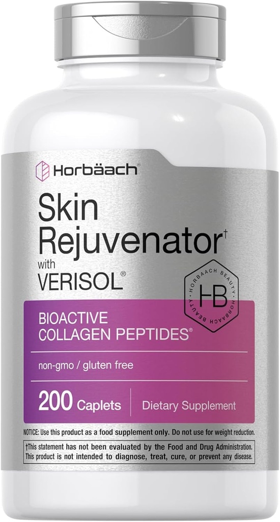 Horbäach Skin Forynger med Verisol Mex124; Bioactive Collagen Peptider Mex124; 200 Caplets Mex124; Non- GMO, Gluten Free Supplement