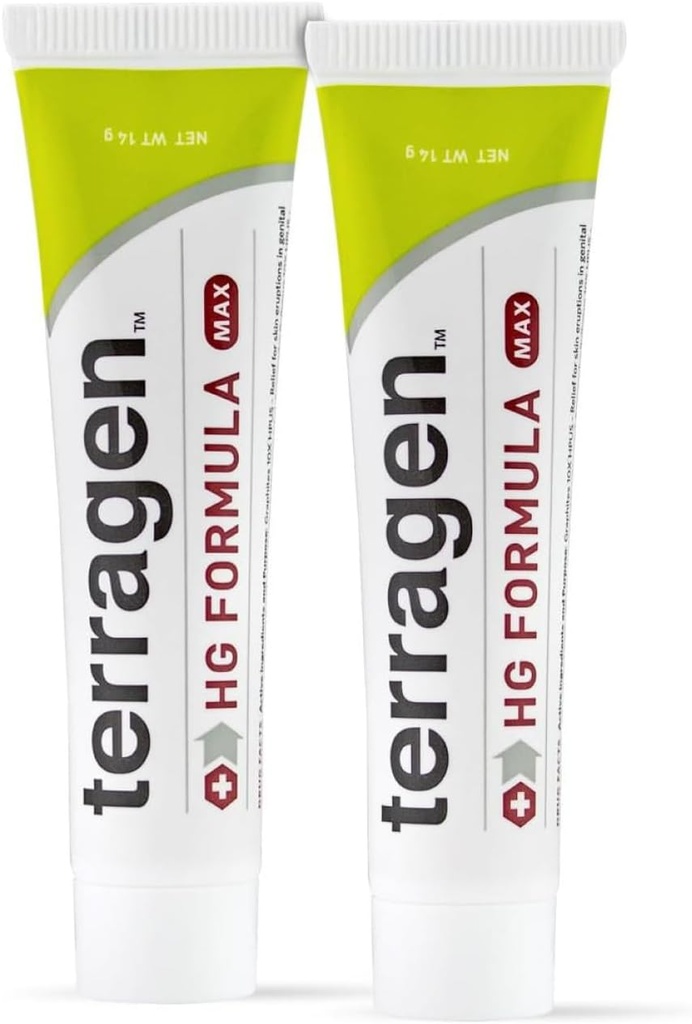 Terragen HG Formel MAX ved terrasil, Hurtig lindring naturlig behandling creme til genitale sår & effektiv Outbreak Support, for mænd og kvinder (14g 2- Pack)