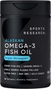 Sports Research Triple Strength Omega 3 Fish Oil - Burpless Fish Oil Supplement w / EPA & DHA Fedtsyrer fra Single- Source Wild Alaska Pollock - 1250 mg, 180 ct